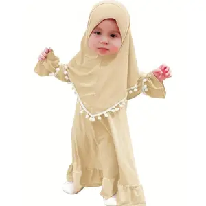 AYoungsters'SpringAndAutumnMuslimDressinSolidColor+aHeadscarf