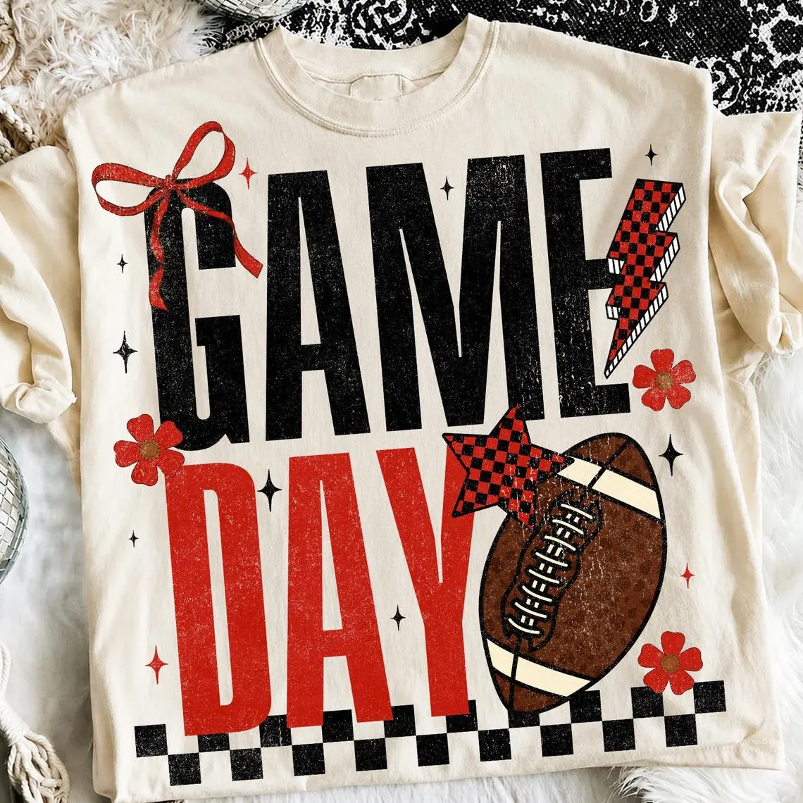Comfort Colors® Retro Game Day Tshirt, Football Season Tshirt, Red and Black Tshirt, Game day shirt, Distressed Touchdown Sport Mom Trendy Touchdown Shirt