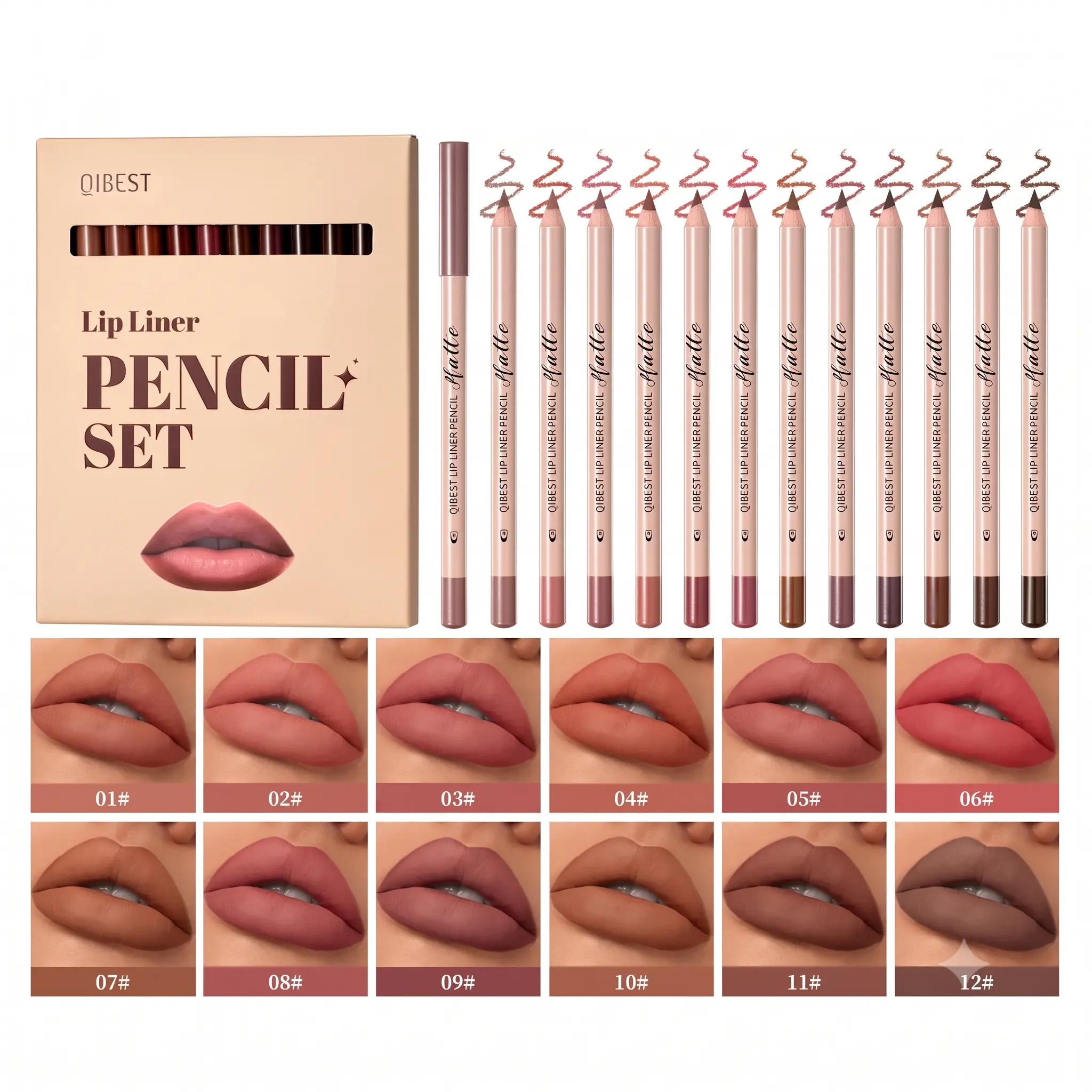 12-Piece Matte Lip Liner Pencil Set with Long-Lasting Velvet Finish, Makeup Lipliner, Various Colors for Daily Makeup and Beauty Essentials, Matte Lip Liner Kit
