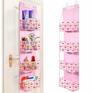 Cherry Print Door Organizer - 4-Layer Hanging Storage with Clear PVC Pockets for Wall & Closet Space-Saving Design with Compartments
