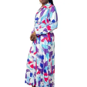 Summer Fashion Women's shirt and skirt Pleated Large Swing Africa Dress Size 46 or XL Casual Womenswear Colorful Print