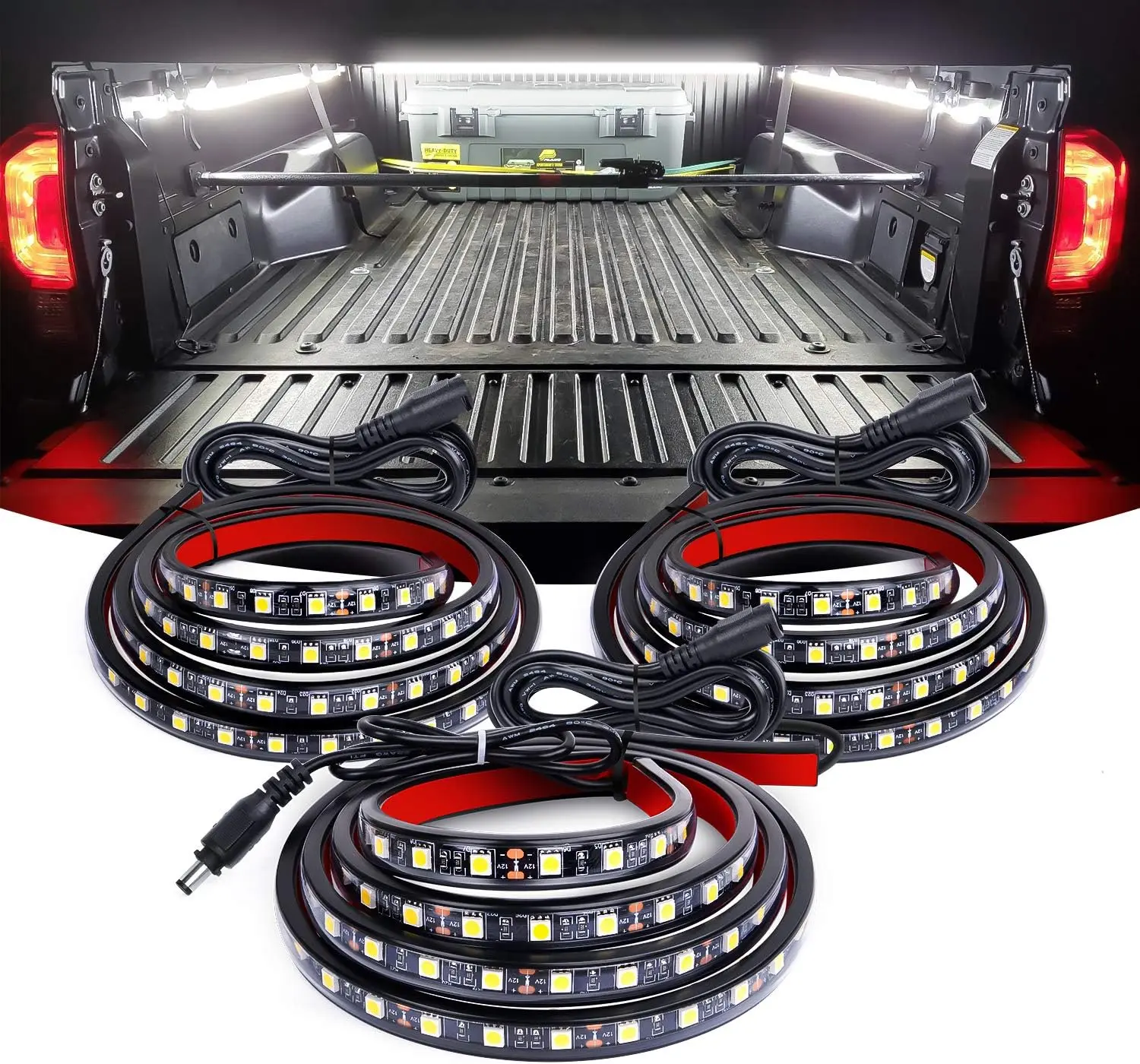 Nilight Superbright LED Strip Lights, 3PCS 60in 270-LED Bed Lights with On/Off Control, Peel Stick, Blade Fuse Splitter, Extension Cable for Pickup Truck, SUV Led Outdoor Waterproof
