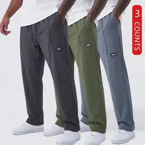 Men’s casual long pants, 3-pack: drawstring waist, side pockets; comfortable fabric, stylish and classic—perfect for outdoor activities, home lounging, gym workouts, and everyday commuting; a trendy casual staple.