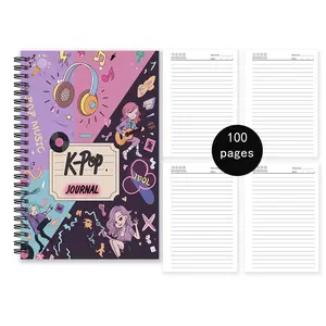 100 Page K-Pop Spiral Notebook with Headphones Design, Perfect Gift for Fans, Travel Journal, School Supplies, Work Notes