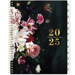 2025 Planner - 9" x 11"， Planner Weekly and Monthly 2025, from JAN. 2025 to DEC. 2025, Calendar Planner 2025 with Tabs, Twin-Wire Binding, Inner Pocket, Floral Pattern