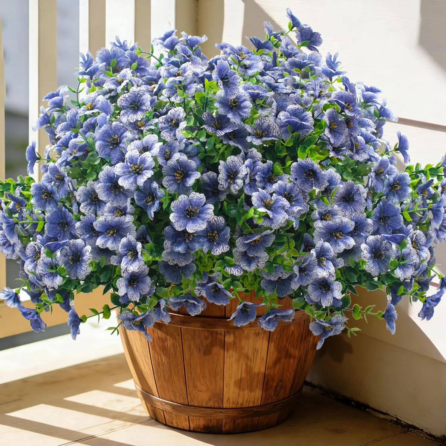 10 Bundles Artificial Morning Glory Flowers, UV Resistant Faux Silk Plastic Fake Flowers, No Fade Outdoor Artificial Plants for Spring Summer Garden, Porch, Window Box, Table Vase, Indoor Outside Farmhouse Decor, Deep Blue Purple