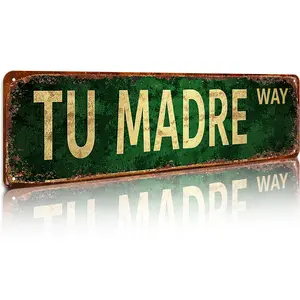 Funny Spanglish Vintage Wall Decor – Humor Metal Sign Wall Art for Porch, Home, Bar, Garden & Patio, Easy-Hanging Outdoor Decoration, Perfect Gift Family Wall Decor Regular Stop Sign – TU MADRE WAY Street Sign