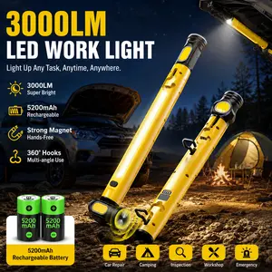 Under Hood Work Light Bar, 3000LM LED Camping Light with Magnetic Base & Hooks, 5200mAh Cordless Rechargeable Outdoor Work Light for Camping, Car Repair, Emergency, Garage & Outdoor Adventure