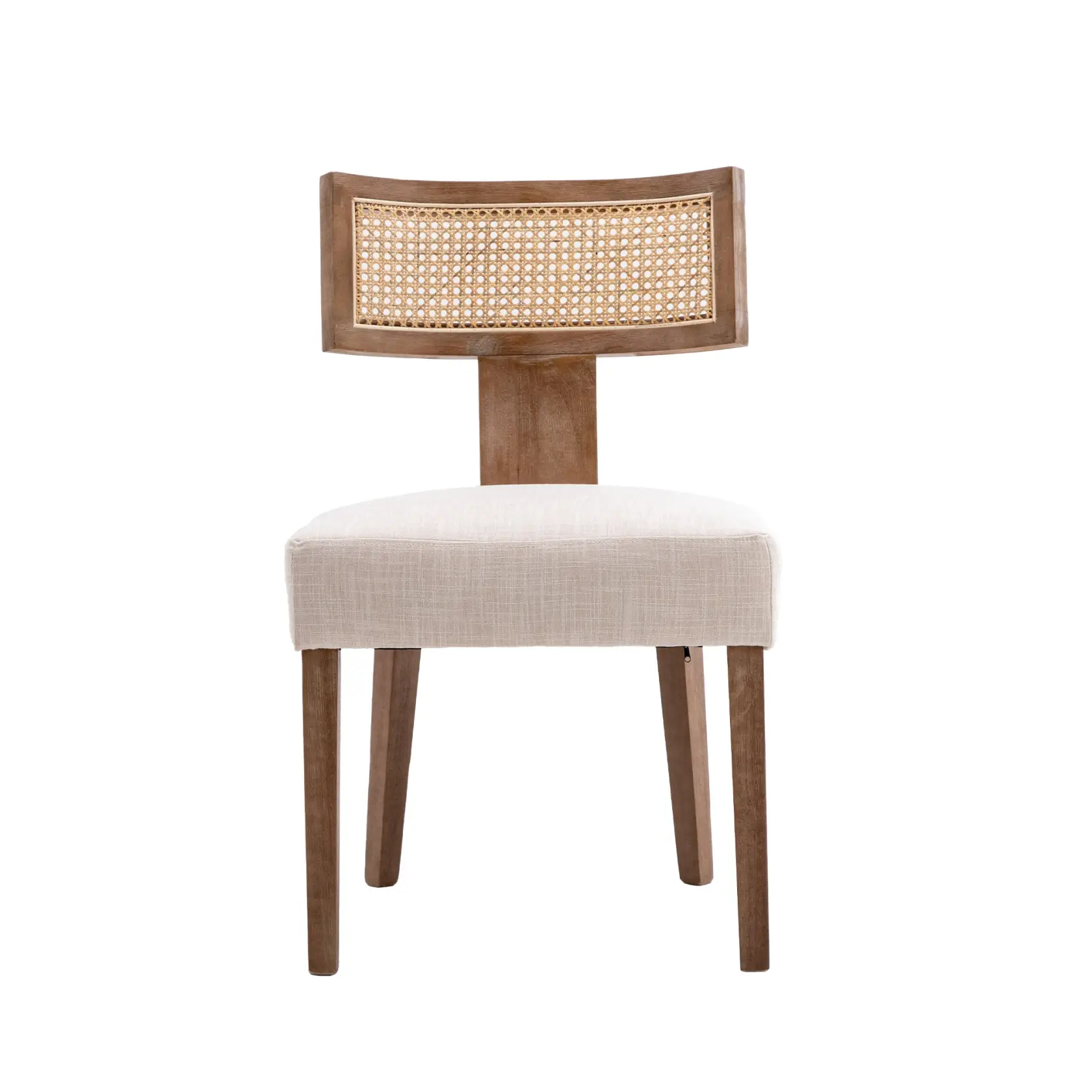 Modern Cane Dining Chairs Set of 2 – Upholstered Linen Kitchen Chairs with Solid Wood Legs