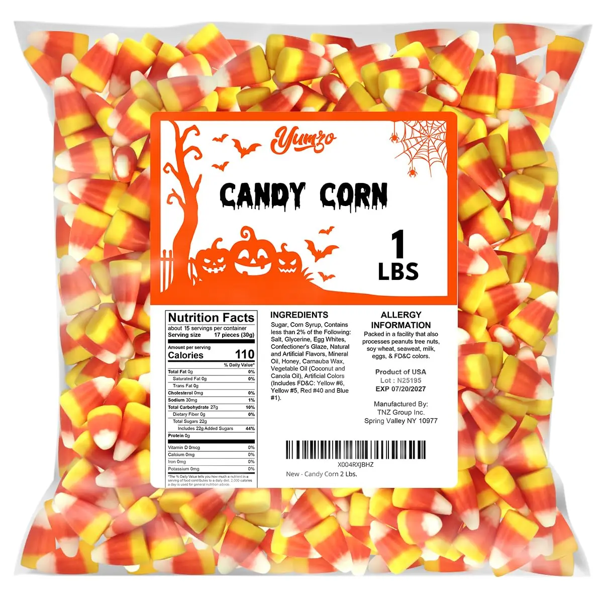 YUMZO 1lb Bulk Candy Corn Candies - Corn Syrup Base Treat with Vanilla-Honey Flavor for Halloween Trick or Treat
