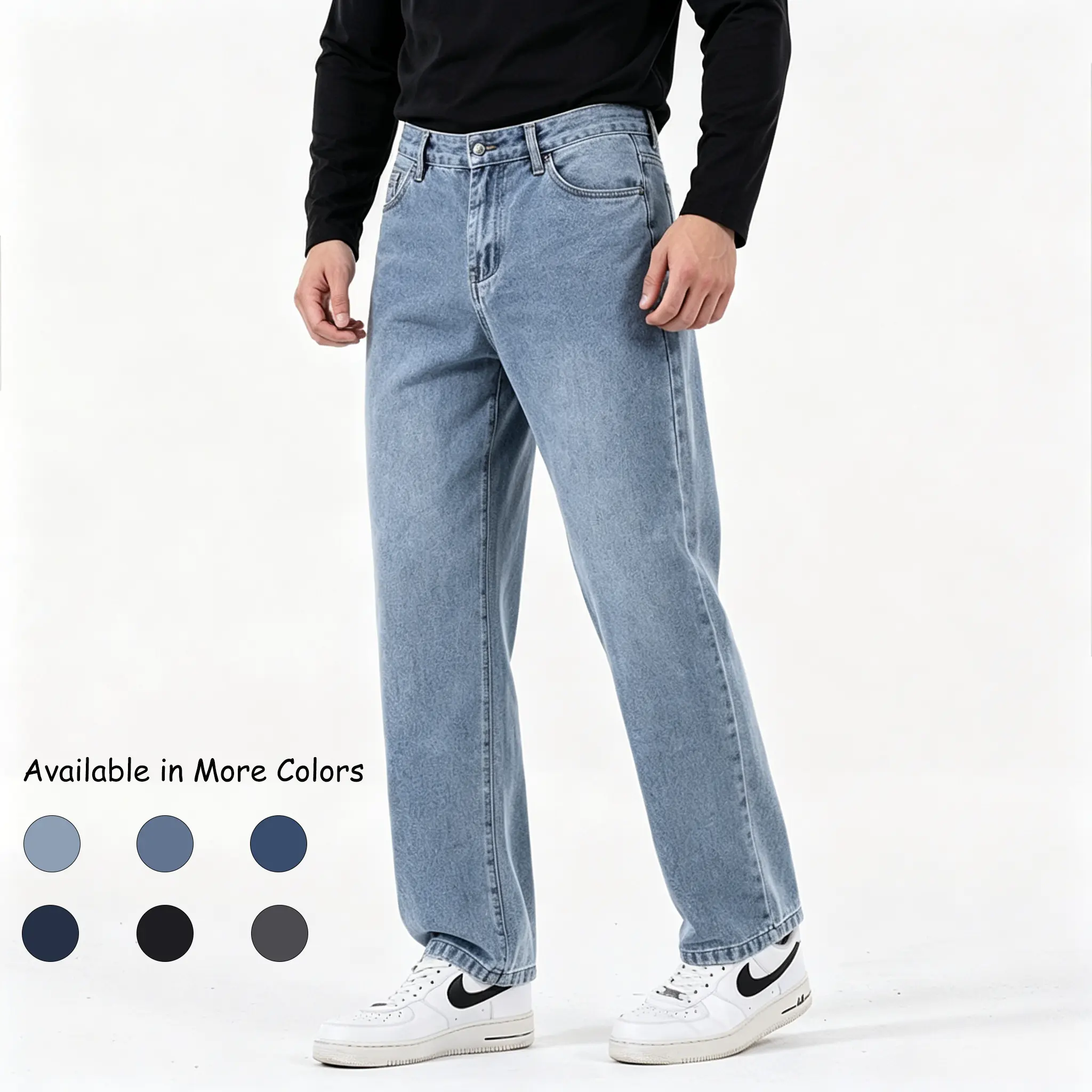 Men's Vintage Washed Denim Trousers - Straight-Leg, Wide-Leg, Simple, Plain, Stylish Classic Menswear Casual Pants Pairable with Tees