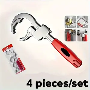 4-piece/set Multifunctional Bathroom Wrench Set, Suitable for Sink Installation and Pipe Adjustment, Sewer Wrench, Bathroom Wrench, Adjustable Wrench, Household Utility Tools