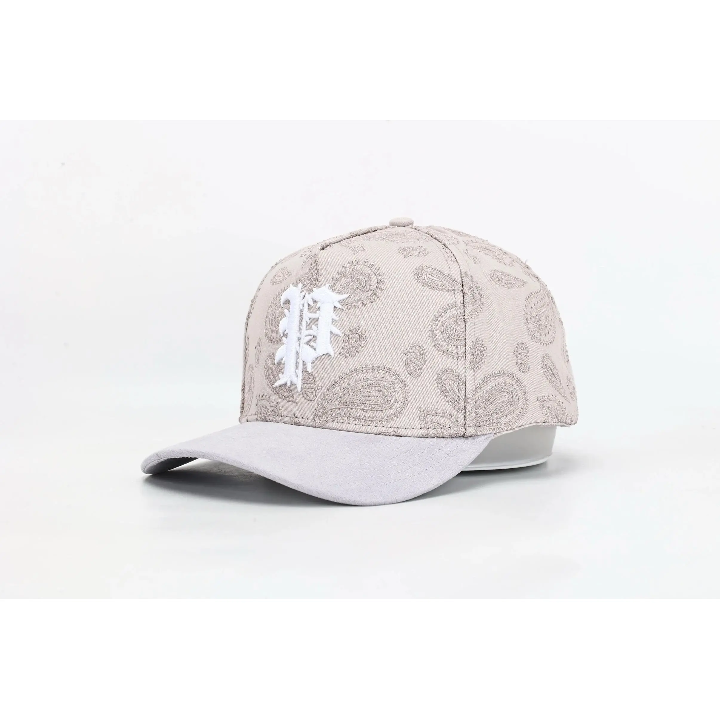 PRESSI New Underdog Suede Hat with Paisley Embroidery & Gothic "P" Stamp Grey Brim Cap for Subtle Yet Impactful Design Elements