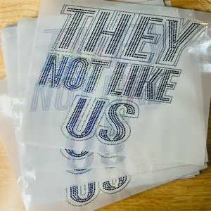 THEY NOT LIKE US  bling transfers. Iron On Heat Press, Includes Various Graphics and Decorative Elements   Heat press temperature 300 for 15 seconds . Cool For 10 seconds and peel.