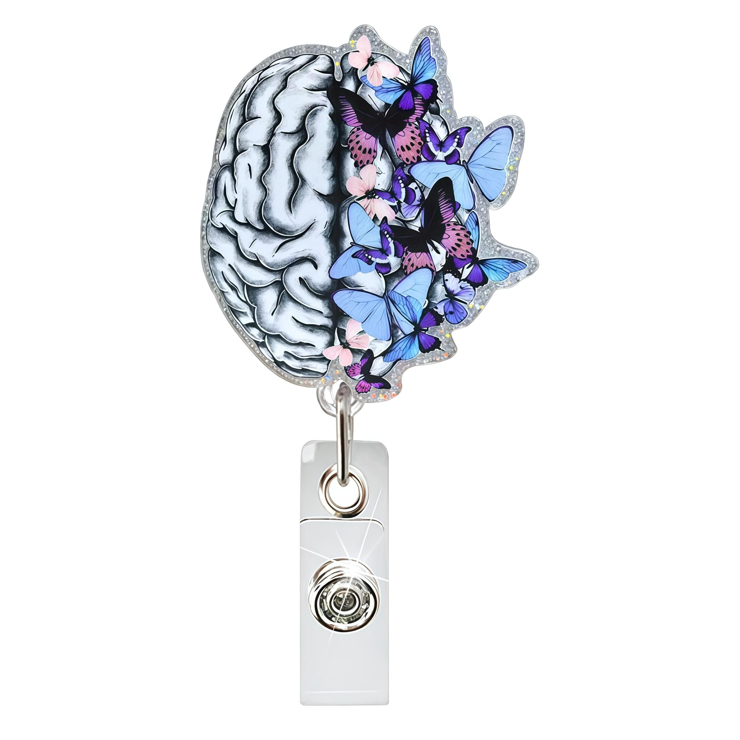3-piece set of anatomical organ badge reel sets, including retractable badges for brain, lungs, and heart with butterfly designs; cute medical staff ID pendants; durable care work accessories