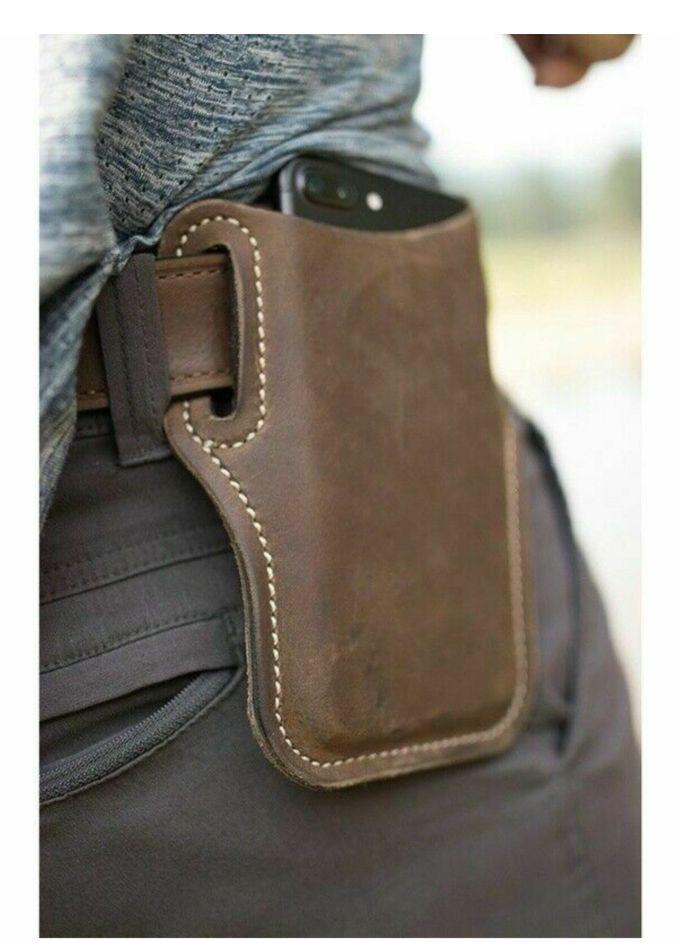 Men's Leather Cell Phone Belt Pack Bag Loop Waist Holster Pouch Case with Secure Closure & Durable Design