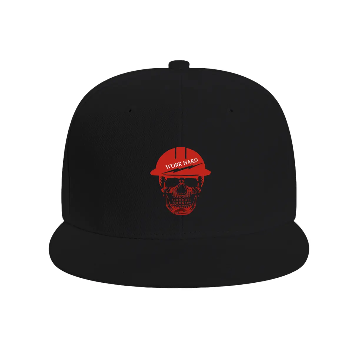 Flat Bill Snapback Hat - "Work Hard" Skull Construction Print Cap,Black Snapback Hat - Hard Hat Skull "Work Hard" Streetwear Cap,Construction Vibe Hat,Streetwear Snapback Hat,hats for men,hats men outdoorfun,hip-hop hat