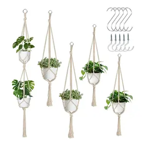 Gardening Plant Hanging Basket, 5 Counts/set Hanging Plant Stand Holder with 10 Hooks, Macrame Plant Hangers for Room Decor, Hanging Plants Flower Pots Holder for Home Decor, Room Accessories, Garden Supplies, Patio