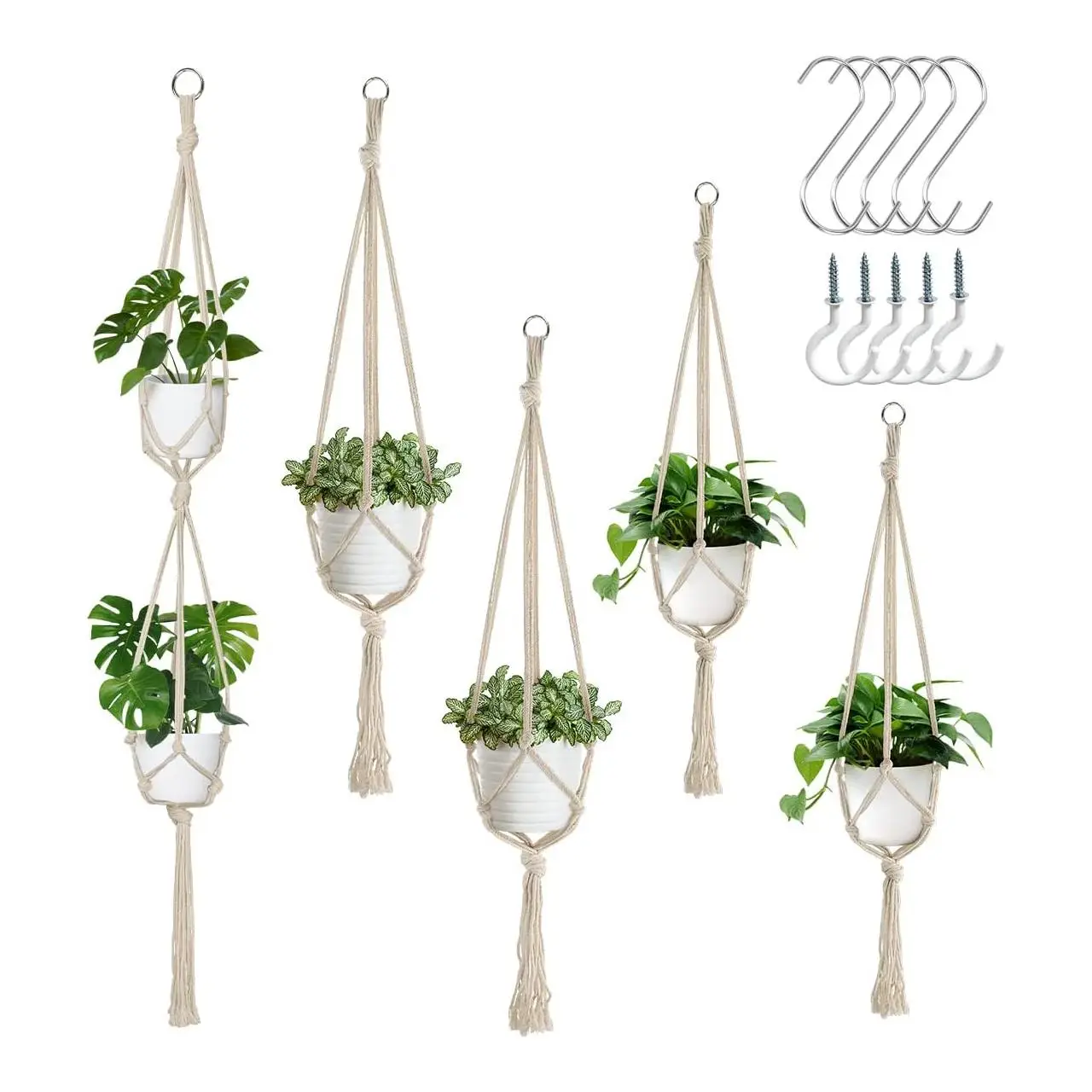 Gardening Plant Hanging Basket, 5 Counts/set Hanging Plant Stand Holder with 10 Hooks, Macrame Plant Hangers for Room Decor, Hanging Plants Flower Pot