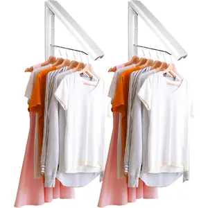 Clothes Drying Rack - Wall Mounted Laundry Drying Rack for Small Spaces - Wall-Mounted Clothes Racks Holds Up to 60 lbs - Space Saving Collapsible Laundry Hanger for Storage - Pack of 2