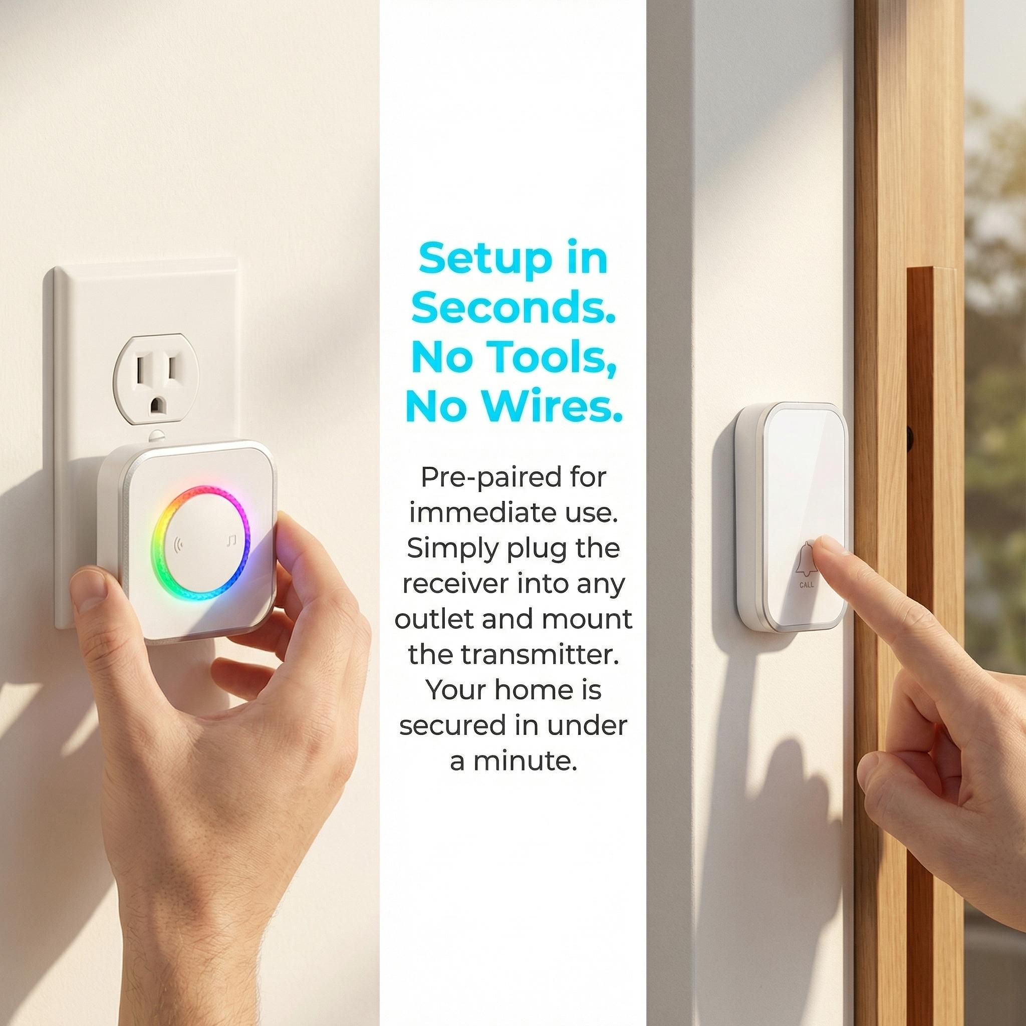 Wireless Doorbell, Waterproof Door Bell Ringer Wireless 1000ft Range, 45 Chimes 3 Volume Levels LED Flash, Door Bells & Chimes for Home/Classroom/Office