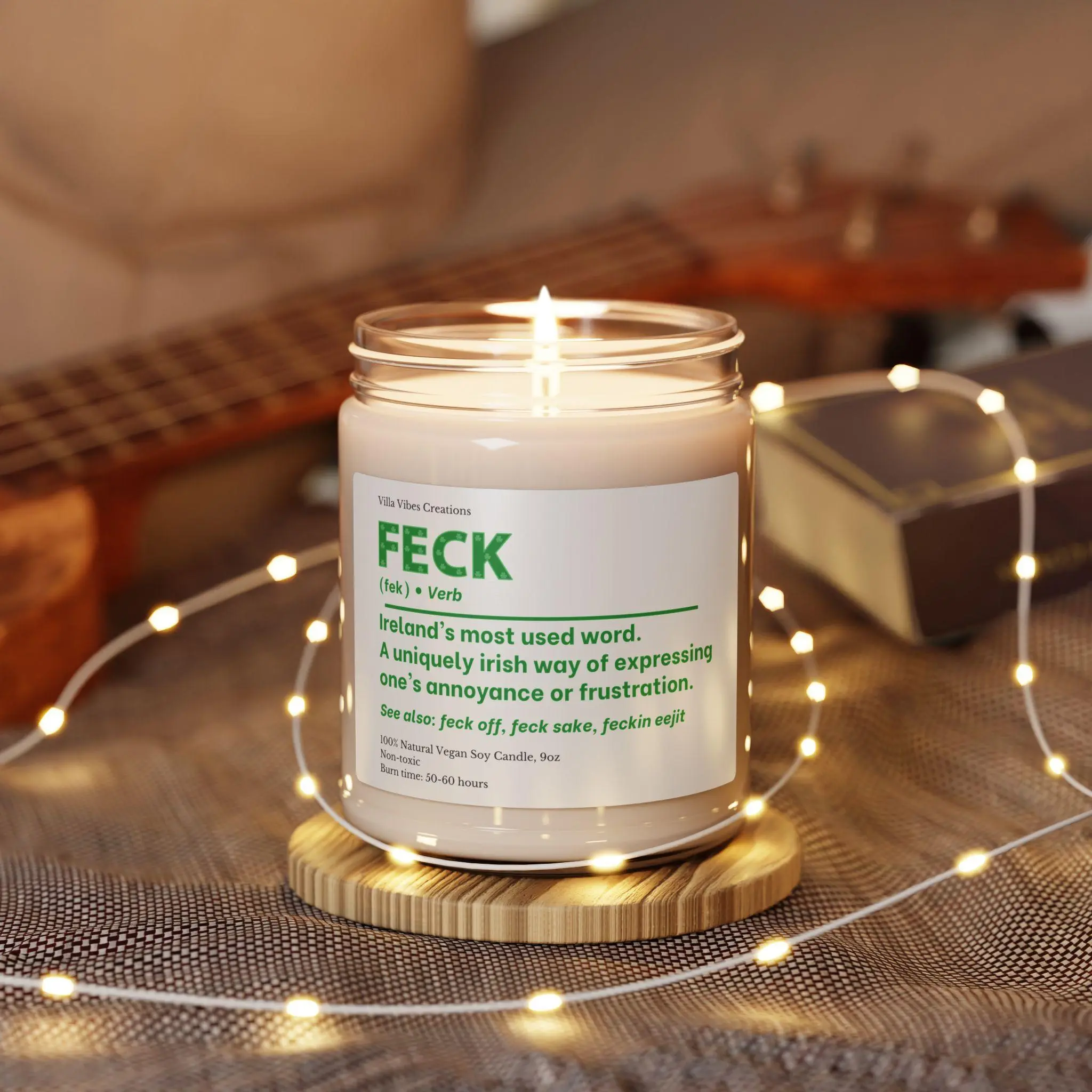 Feck Definition Soy Candle, Funny Irish Saying Gift, St. Patrick's Day Gift, St. Paddy's Day Gifts for Friend Coworker Shamrock Lucky Clover