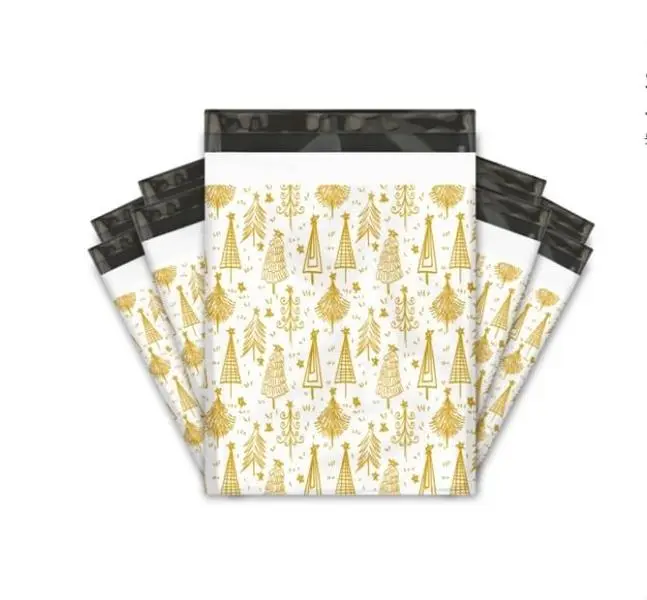 Gold White Christmas Tree Poly Mailers Size 10x13 Colorful Shipping Bags