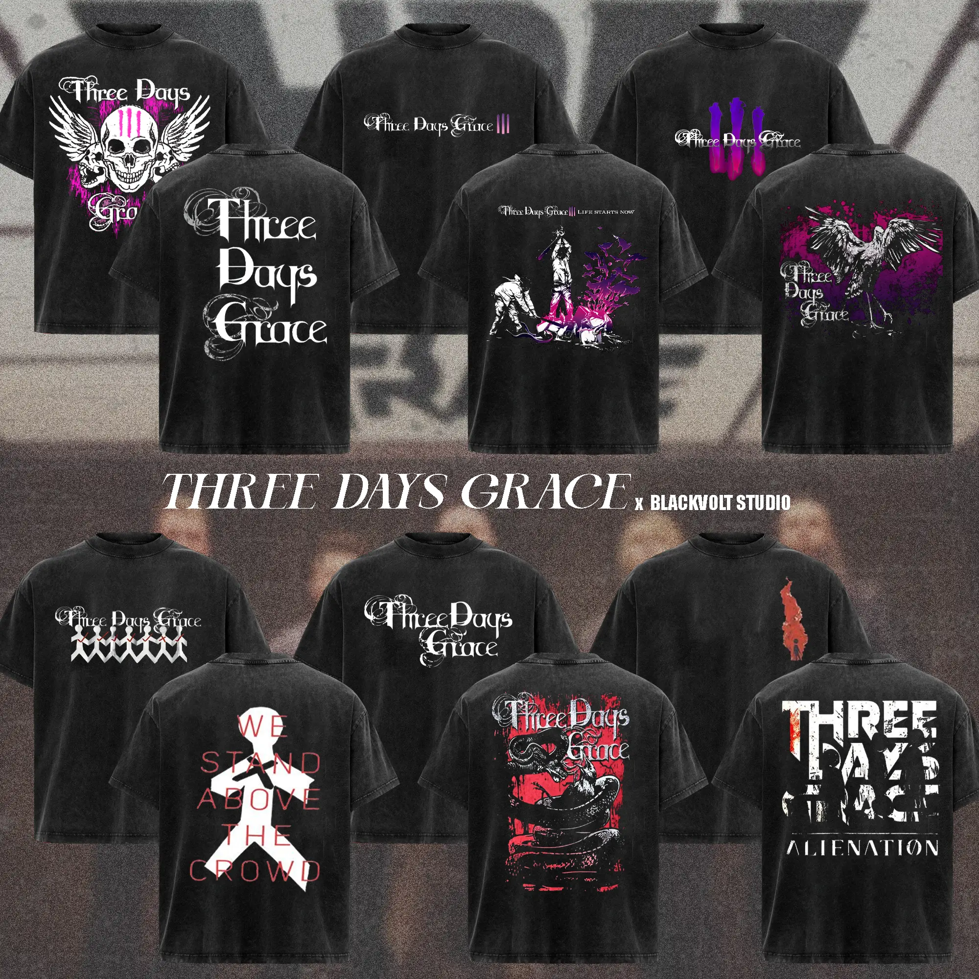 [COLLECTION] Three Days Grace Band T-Shirt Collection, Vintage Rock Graphic Tee, Dark Grunge Aesthetic Shirt, Distressed Hard Rock Band Merch, Gift for Three Days Grace Fans, Unisex Merch for Men & Women