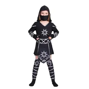 Children Ninja Cosplay Costume Set, Halloween Theme Party Stage Performance, Silver Color Hooded Mask Suit with Accessories