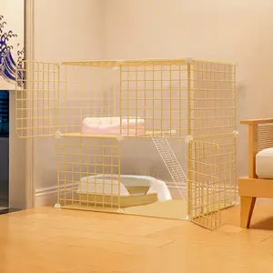 Easy Cat Cage Home Indoor Large Space Cat House, Two-Layer Cat Villa Pet Cage, Comfortable Cat Shelter for Cats, Litter Box Enclosure
