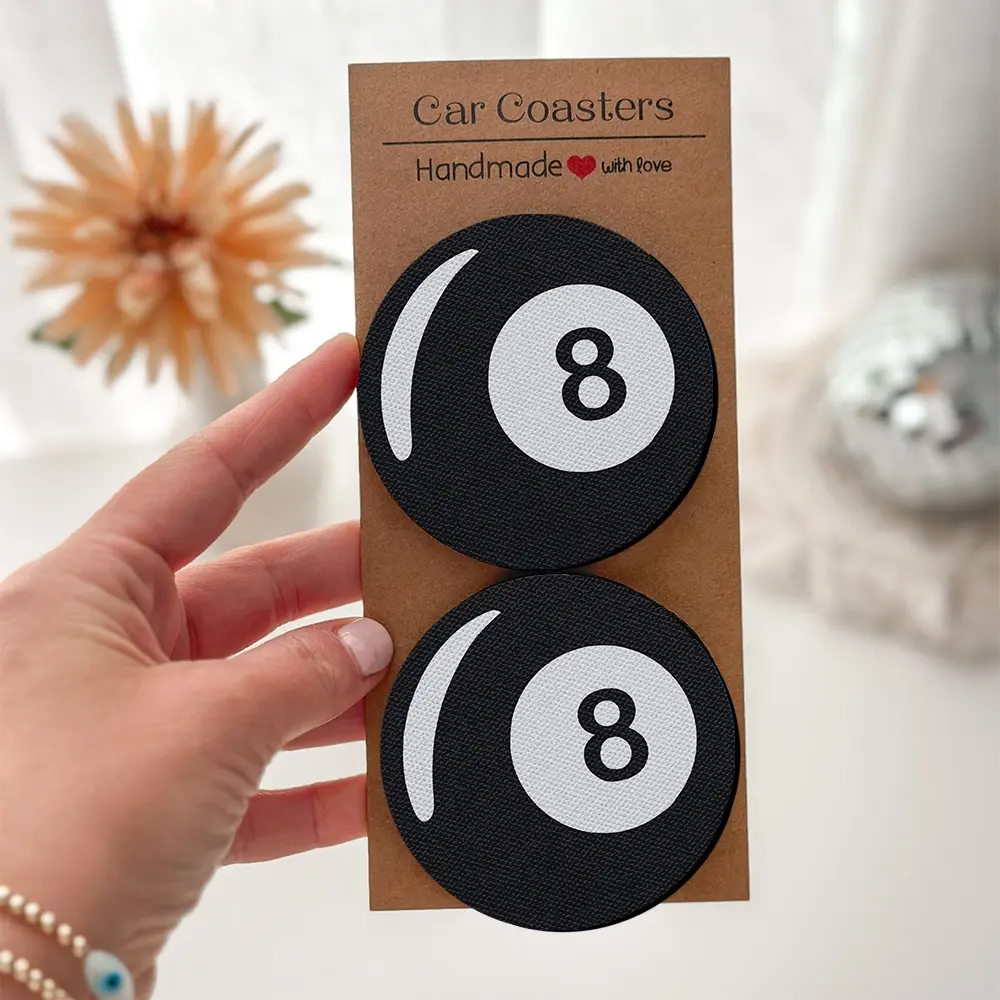 Custom 8-Ball Car Cup Holder Coasters – Absorbent, Anti-Slip & Washable | Stylish Aesthetic Gift for Car Lovers