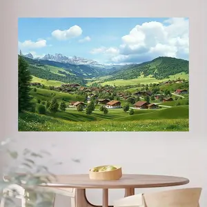 Rustic Countryside Backdrop Banner - Durable Polyester Fabric, No Electricity Needed, Scenic Mountain & Village Landscape for Weddings, Birthday Events