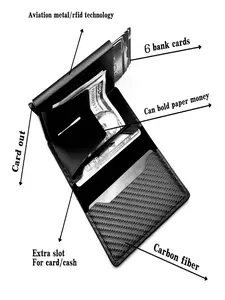 Men's RFID Blocking Pop-Up Wallet, RFID Card Slots, Metal Card Holder, Slim Carbon Fiber Card Case, Secure and Stylish Credit Card Organizer