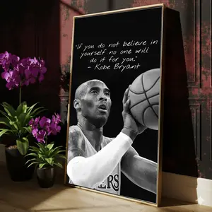 [UNFRAMED] Kobe Bryant Inspirational Quote, Basketball Legend Poster, Black and White Canvas Art