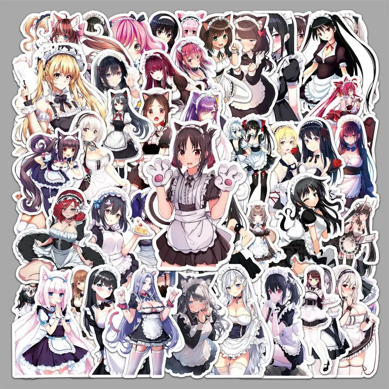 50-Pack Cute Anime-Inspired Maid Vinyl Cute Stickers (Maid-1041) - Waterproof, Self-Adhesive Mobile Phone Accessories for Cellphone, Electronics Protection