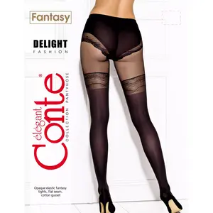 Conte Delight Women's 50 Den Tights - Cotton Style, Flat Imitation Stockings, Openwork Slimming Panties Pattern, Elegant Fit, Elegance (16C-129SP)