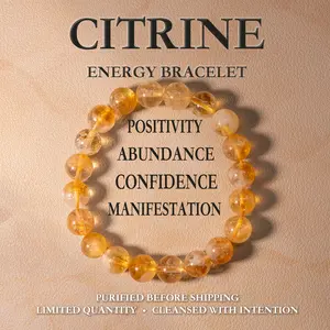 Natural Citrine Crystal Bracelet with 8mm Golden Rutilated Quartz Beads, for Confidence & Abundance