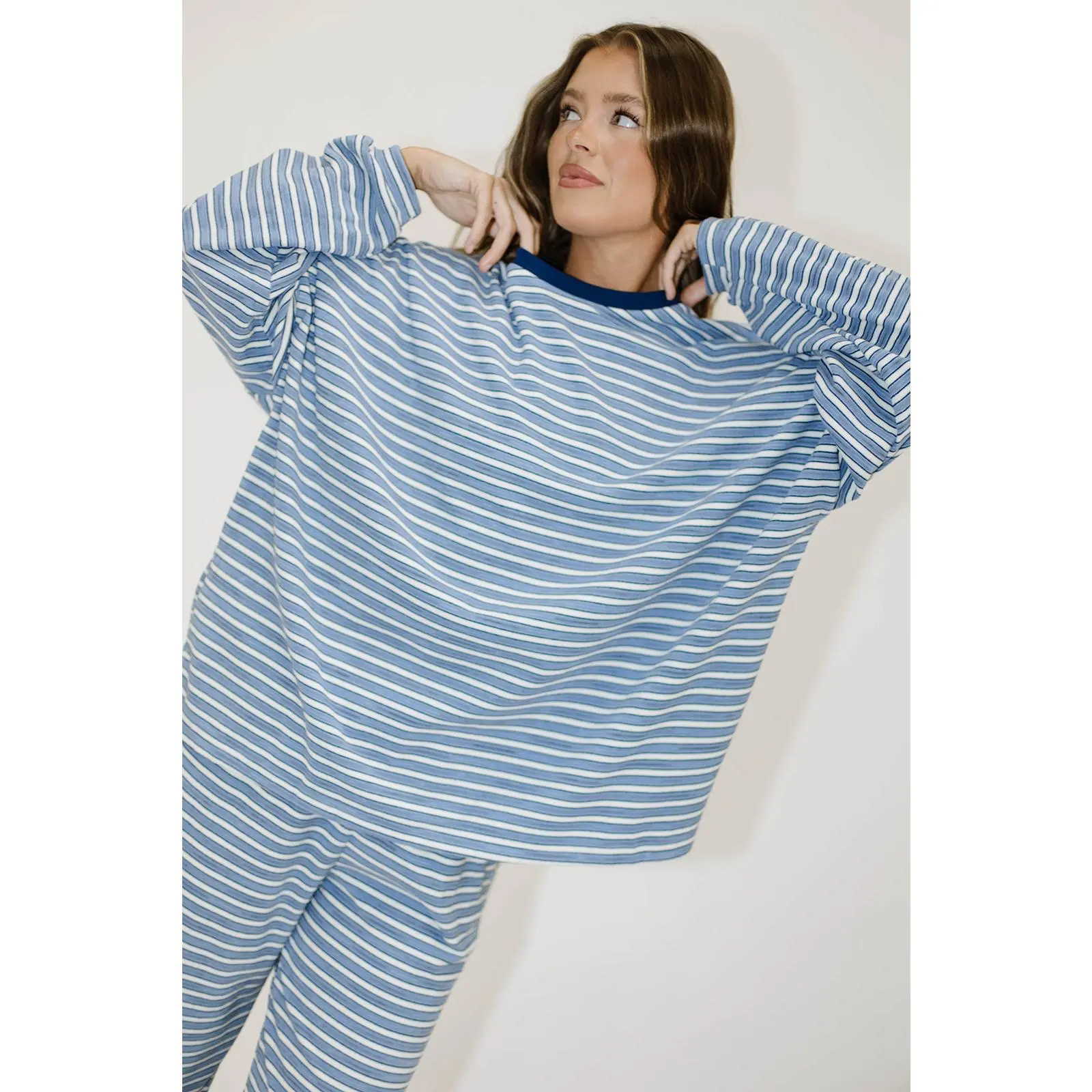 Naomi Multi Striped ButterFleece Long Sleeve Top in Blue - Bump Friendly (Final Few!)