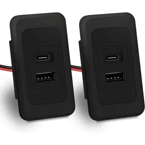 RV USB Outlet 12V Wall Mount, Dual USB Quick Charge 3.0 Port & PD USB C Charger, 12V/24V Automotive USB Outlet Socket Adapter for RV Marine Boat Bus ATV Motorcycle Truck(Rectangle,2 Pack)