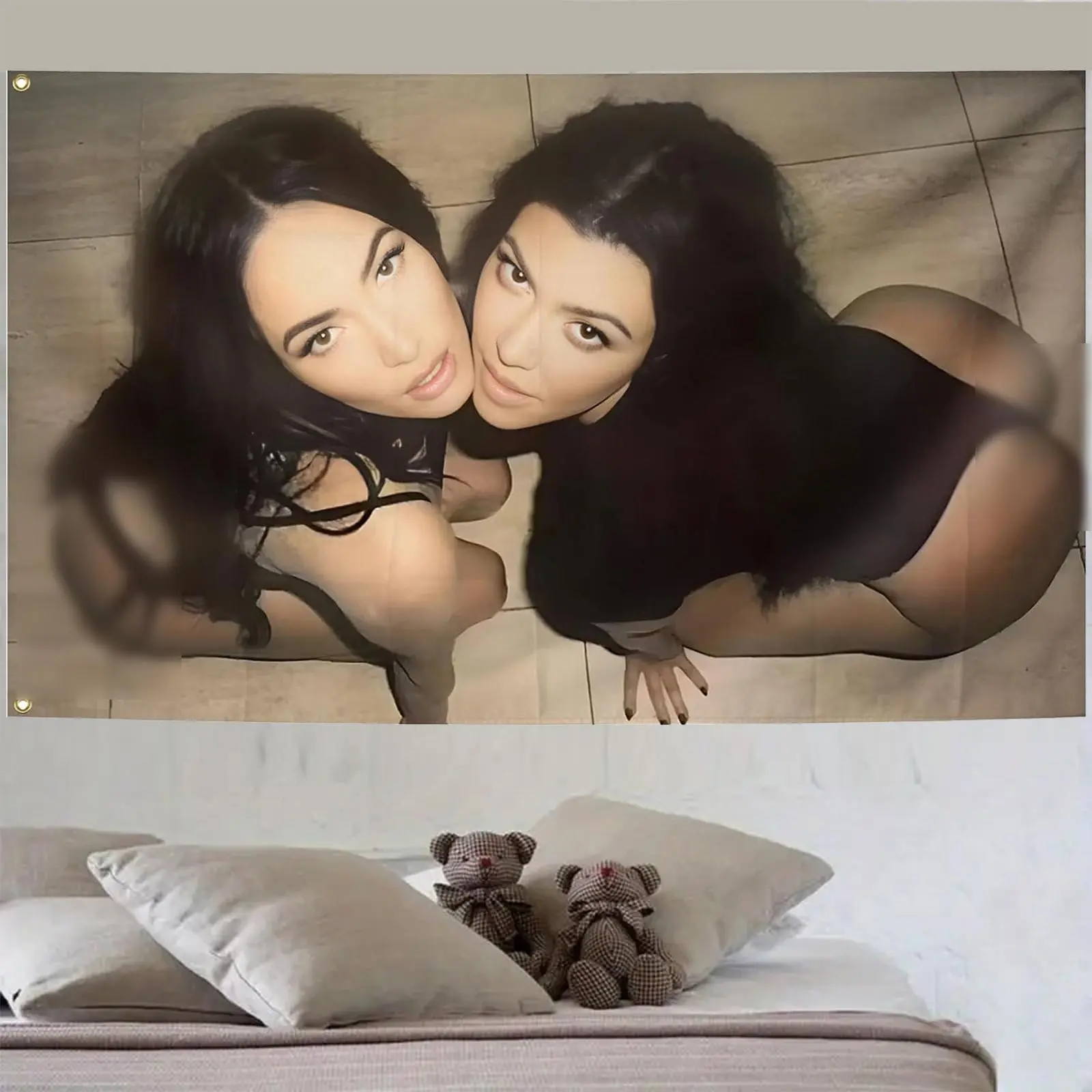 Megan Fox & Kourtney Kardashian Print Tapestry - 3x5 FT Flag with 2 Brass Grommets, Funny Decor, Durable Polyester Indoor Cool Room Decor Wall Hanging for Bedroom, Dorm, Indoors
