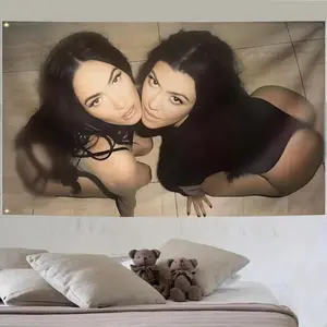 Megan Fox & Kourtney Kardashian 3x5 FT Flag Tapestry with 2 Brass Grommets, Funny Aesthetic Wall Banner, Durable Polyester Wall Hanging for Bedroom, Dorm, College Room, Man Cave, Party and Home Decoration