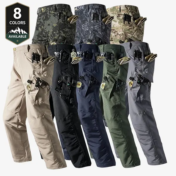 Men’s tactical pants, slightly stretchy waterproof fabric, single pack, durable hard shell construction, wear-resistant cargo pants, plaid fabric, suitable for hiking, casual wear, and work, multi-pocket design (belt not included).