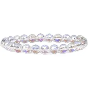 Aqua Aura Faceted Natural Clear Quartz Gemstone 8mm Round Beads Stretch Bracelet 7"