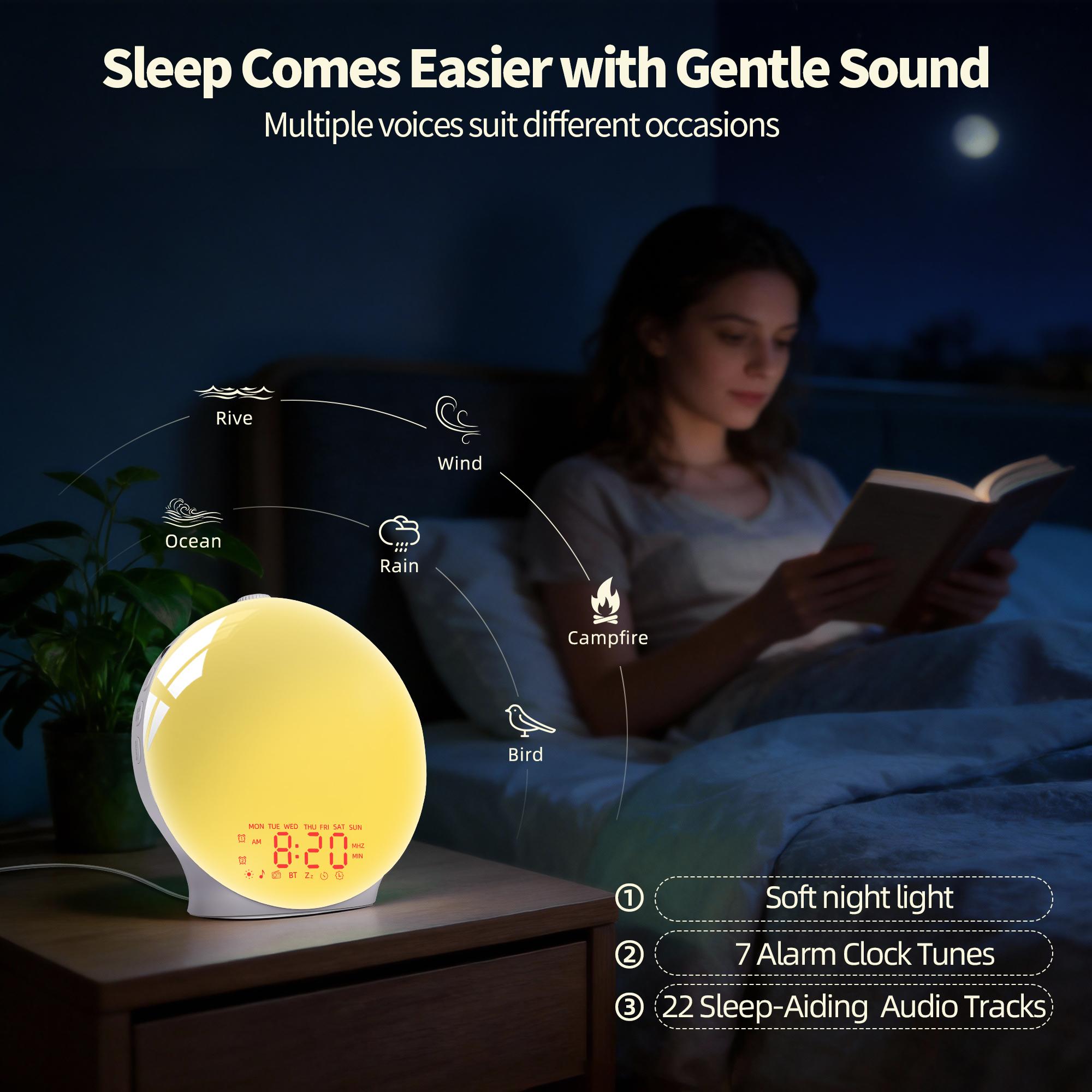 LEIKE 6.9" Sunrise Alarm Clock with White Noise Sound Machine, RGB Night Light, Dual Alarm, Sleep Timer, Bluetooth Bedside Lamp for Bedroom