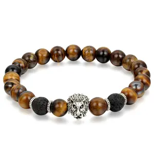 OIDEA Tiger Eye Stone Lion Head Buddha Bead Bracelet for Men Women 8mm Spiritual Natural Stone Yoga Wristband