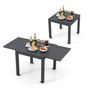 GARVEE Aluminum Expandable Patio Table Set for 4-6, Extendable Outdoor Dining with Slat Tabletop, Ideal for Backyard, Deck, Porch, Available in Dark Grey and White