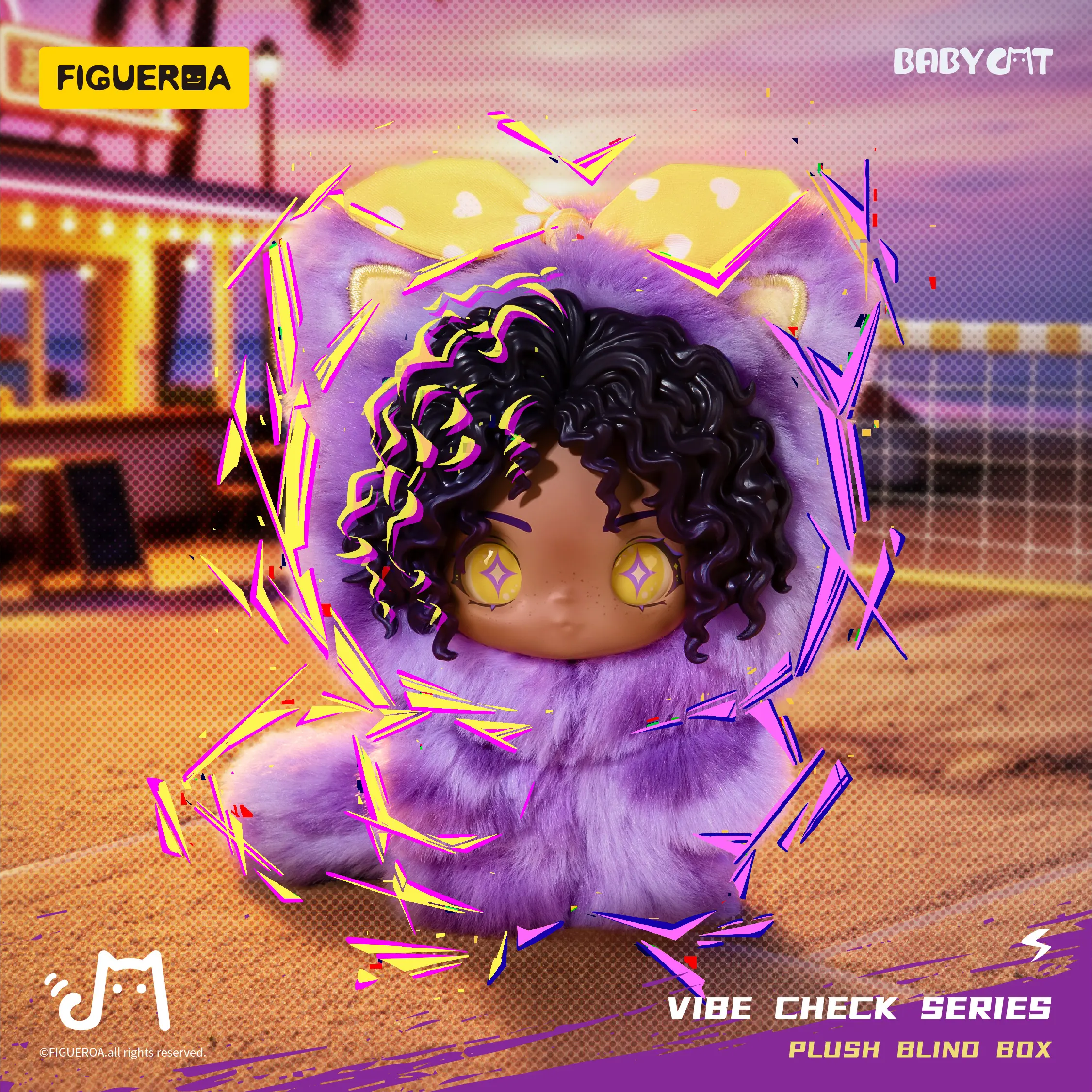 FIGUEROA BABYCAT Vibe Check Series Handmade Soft Vinyl Plush Blind Box, 4.3 in Anime Collectible Bag Charm Keychain, 1 or 6-Box Options