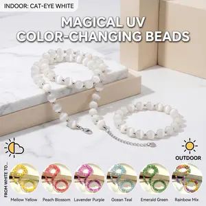 Dopamine UV Reactive Color Changing Necklace/bracelet Sunlight Sensitive Rainbow Beaded Choker, Waterproof & Tarnish-Free Summer Beach Jewelry for Women 18"+2"