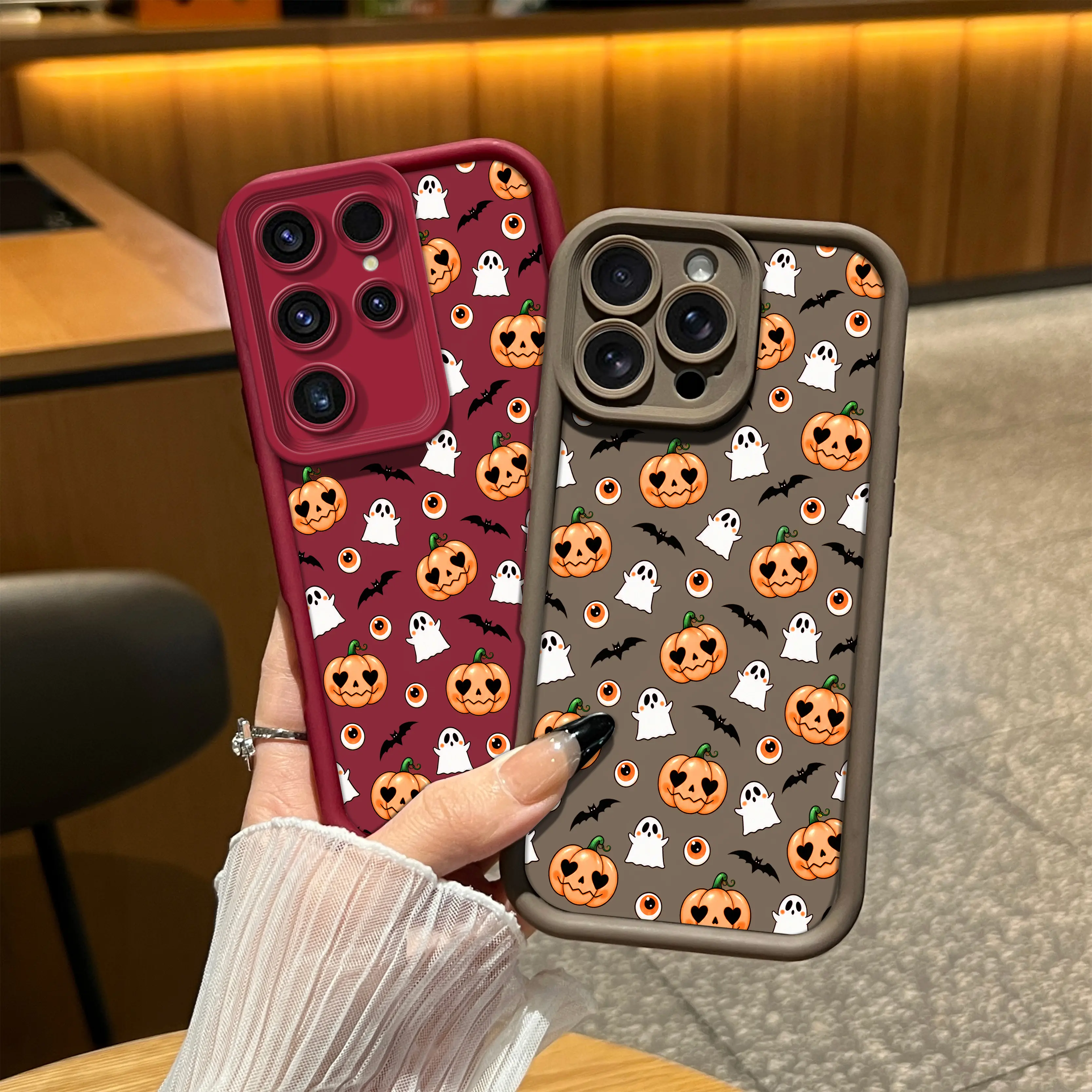 Halloween Pumpkin Ghost Phone Case for iPhone 18Pro Max 17 Air 16Plus E 15 14 13 12 11 XR XS & for SamsungGalaxy S26 S25 S24 S23 S22 A71 A56,Cute Spooky Bat Eyeball Design, Bumper Drop Protection,Rugged Durable Back Cover,Cute Gift for Women Girls.JL122A