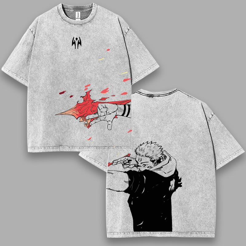Ryomen Sukuna Fire Arrow jujutsu kaisen jjk Washed anime manga game T Shirts Streetwear Soft Top Menswear shirts men